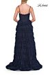 La Femme 33525 Black Tiered Skirt High Slit Dress
