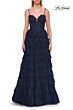 La Femme 33525 Black Tiered Skirt High Slit Dress