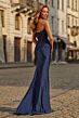 La Femme 33526 Navy Blue High Slit Strapless Dress