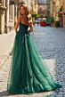 La Femme 33528 Dark Emerald High Slit Strapless Dress