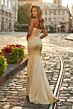 La Femme 33546 Pale Yellow Satin Fitted Dress