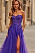 La Femme 33551 Sweep Train Tulle Skirt Royal Purple Dress