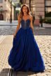 La Femme 33552 Marine Blue Strapless with Pocket Dress