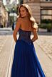 La Femme 33552 Marine Blue Strapless with Pocket Dress