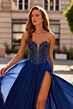 La Femme 33552 Marine Blue Strapless with Pocket Dress