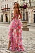 La Femme 33555 Tiered Skirt Multicolor Floral Dress