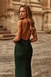 La Femme 33560 Dark Emerald Spaghetti Strap Backless Dress