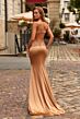La Femme 33586 Bronze Spaghetti Strap Fitted Dress