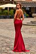 La Femme 33604 Ruby Red Satin Lace-Up Dress