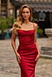La Femme 33604 Ruby Red Satin Lace-Up Dress