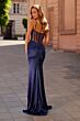 La Femme 33610 Navy Blue Spaghetti Strap Sweetheart Neckline Dress