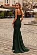 La Femme 33612 Dark Emerald Spaghetti Strap Ruched Dress