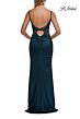 La Femme 33624 Navy Blue Slit Skirt Spaghetti Strap Dress
