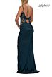 La Femme 33624 Navy Blue Slit Skirt Spaghetti Strap Dress