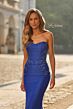 La Femme 33662 Royal Blue Strapless Mesh and Lace Dress