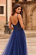 La Femme 33674 Marine Blue Spaghetti Strap Tulle Skirt Dress