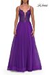 La Femme 33674 Marine Blue Spaghetti Strap Tulle Skirt Dress
