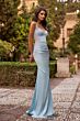La Femme 33697 Dark Teal Satin Lace-Up Dress