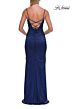 La Femme 33697 Dark Teal Satin Lace-Up Dress
