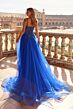 La Femme 33702 Royal Blue Spaghetti Strap Tulle Skirt Dress