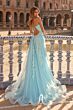 La Femme 33715 Cloud Blue Tulle Skirt Lace-Up Dress