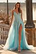 La Femme 33715 Cloud Blue Tulle Skirt Lace-Up Dress