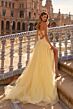 La Femme 33716 Pale Yellow Tulle Skirt High Slit Dress