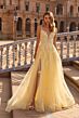 La Femme 33716 Pale Yellow Tulle Skirt High Slit Dress