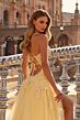 La Femme 33716 Pale Yellow Tulle Skirt High Slit Dress