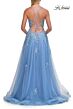 La Femme 33716 Pale Yellow Tulle Skirt High Slit Dress