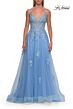 La Femme 33716 Pale Yellow Tulle Skirt High Slit Dress