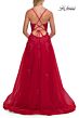 La Femme 33716 Pale Yellow Tulle Skirt High Slit Dress