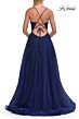 La Femme 33716 Pale Yellow Tulle Skirt High Slit Dress