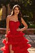 La Femme 33717 Red Tiered Ruffle Skirt Strapless Dress
