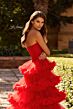 La Femme 33717 Red Tiered Ruffle Skirt Strapless Dress