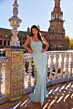 La Femme 33721 Cloud Blue Backless Mesh and Lace Dress
