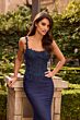 La Femme 33721 Cloud Blue Backless Mesh and Lace Dress