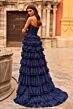 La Femme 33727 Marine Blue Tiered Ruffle Skirt Strapless Dress