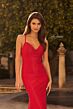 La Femme 33733 Red Draped Neckline Spaghetti Strap Dress