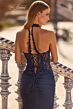 La Femme 33766 Navy Blue Halter Neckline High Slit Dress