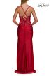 La Femme 33769 Dark Emerald High Slit Lace-Up Dress