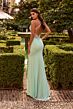La Femme 33783 Light Mint Basque Waist High Slit Dress