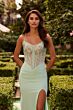 La Femme 33783 Light Mint Basque Waist High Slit Dress