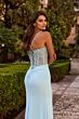 La Femme 33808 Cloud Blue Slit Skirt Lace-Up Dress