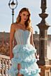 La Femme 33812 Cloud Blue Sweep Train Tiered Ruffle Skirt Dress