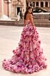 La Femme 33842 High Slit Tiered Ruffle Skirt Multicolor Floral Dress