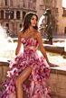 La Femme 33842 High Slit Tiered Ruffle Skirt Multicolor Floral Dress