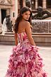 La Femme 33842 High Slit Tiered Ruffle Skirt Multicolor Floral Dress
