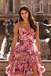 La Femme 33842 High Slit Tiered Ruffle Skirt Multicolor Floral Dress