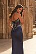 La Femme 33854 Navy Blue Beaded with Choker Dress